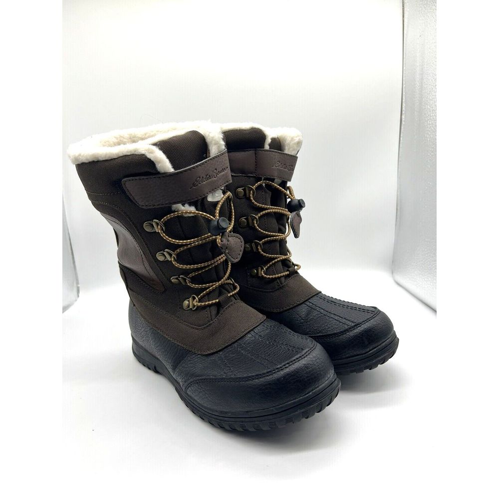 SLIGHTLY USED Eddie Bauer Women's Sherpa Fleece Boots Brown Black US Size 5